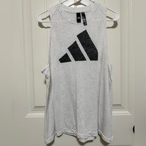 adidas Speckled White and Black Logo Tank Top